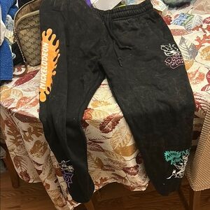 Nickelodeon Black Marble Print Joggers with Cartoon Graphics